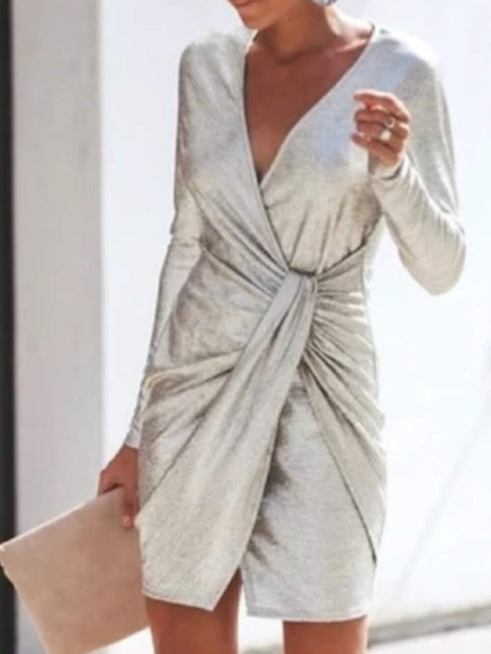 NWOT - Elegant Metallic Bodycon Long Sleeve Mini Dress